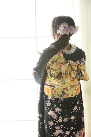 振袖帯結び、レンタル振袖半身