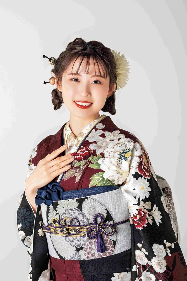 茶色振袖アップ写真、苫小牧、室蘭、千歳、振袖レンタル
