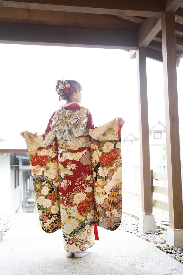 苫小牧振袖レンタル、ハーフアップ、苫小牧樽前山神社ロケ撮影