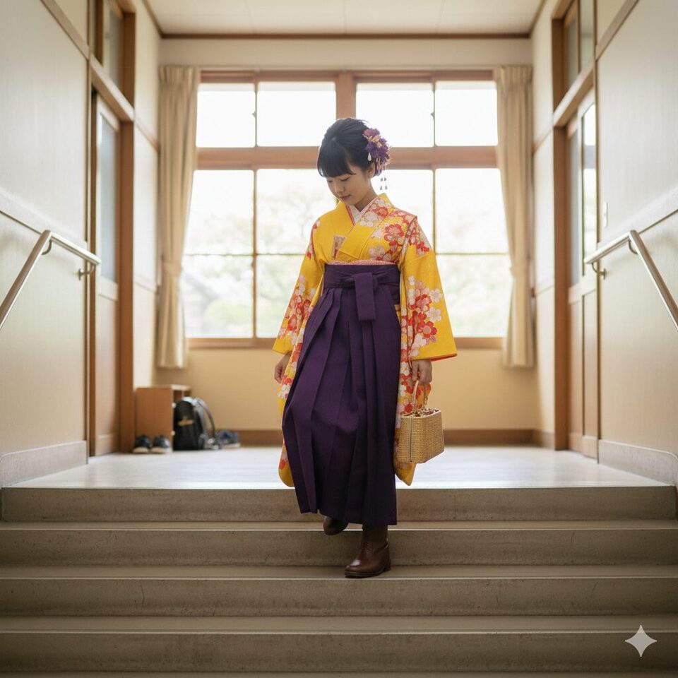 レンタル袴での階段の上り下りのコツの写真